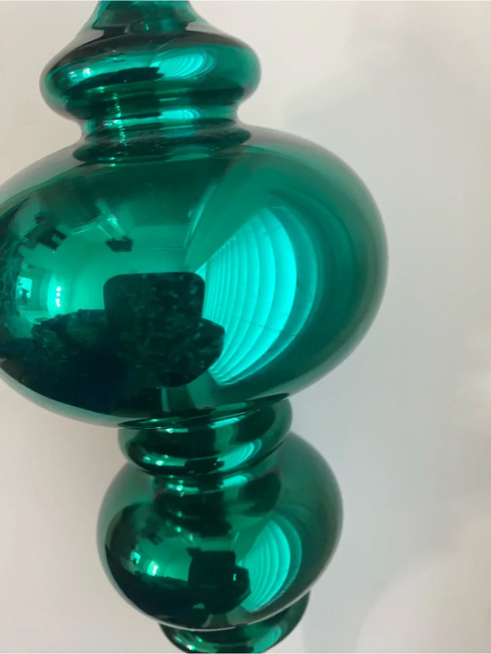 Vintage Dept 56 Mercury Glass Aqua Finial Large Handblown Ornament 9”H In Box